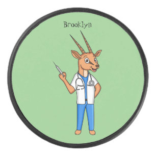 Cute Gemsbok antelope doctor cartoon Hockey Puck