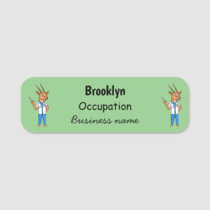 Cute Gemsbok antelope doctor cartoon Name Tag