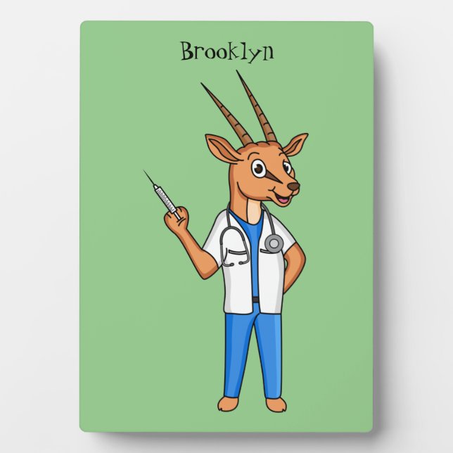 Cute Gemsbok antelope doctor cartoon Plaque (Front)