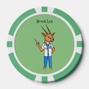 Cute Gemsbok antelope doctor cartoon Poker Chips