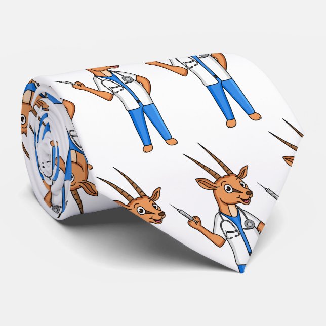 Cute Gemsbok antelope doctor cartoon Tie (Rolled)