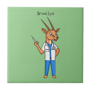 Cute Gemsbok antelope doctor cartoon Tile