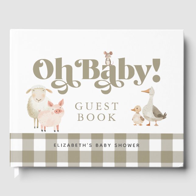 Cute Gender Neutral Baby Farm Animals Baby Shower Guest Book (Front)