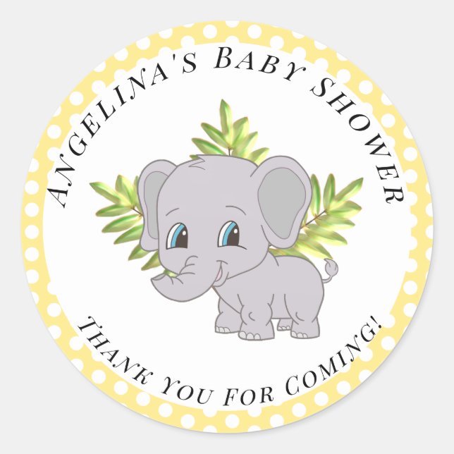 Cute Gender Neutral Baby Shower Thank You Elephant Classic Round Sticker (Front)