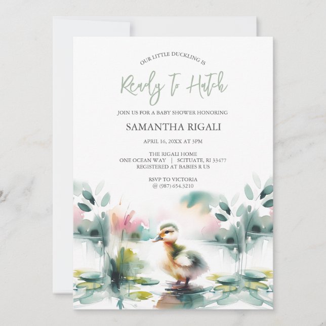 Cute Gender Neutral Baby Shower Watercolor Duck  Invitation (Front)