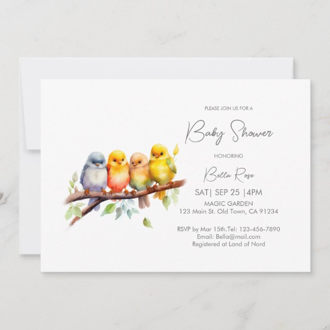 Cute Gender Neutral Bird Baby Shower  Invitation (Front)