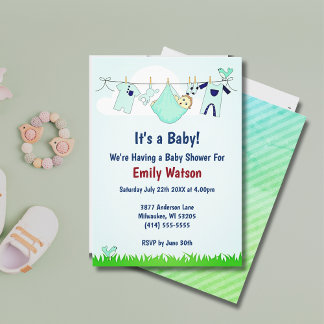 Cute Gender Neutral Clothesline Boho Baby Shower Invitation