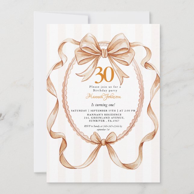Cute Gender Neutral Coquette 30 Birthday Party Invitation (Front)