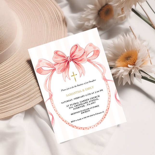 Cute Gender Neutral Coquette Baptism Invitation (Creator Uploaded)