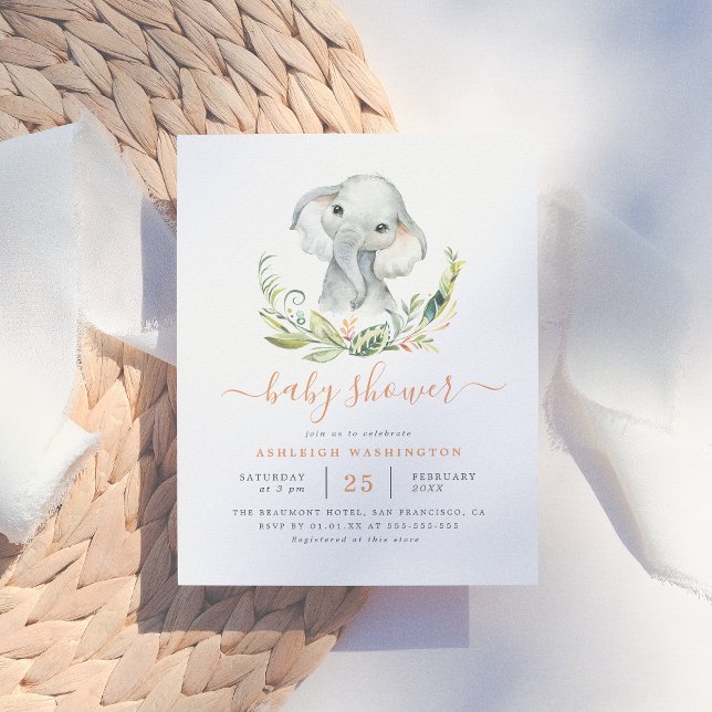 Cute Gender Neutral Elephant Baby Shower Invitation Postcard (Creator Uploaded)