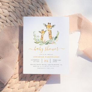 Cute Gender Neutral Giraffe Themed Baby Shower Invitation Postcard