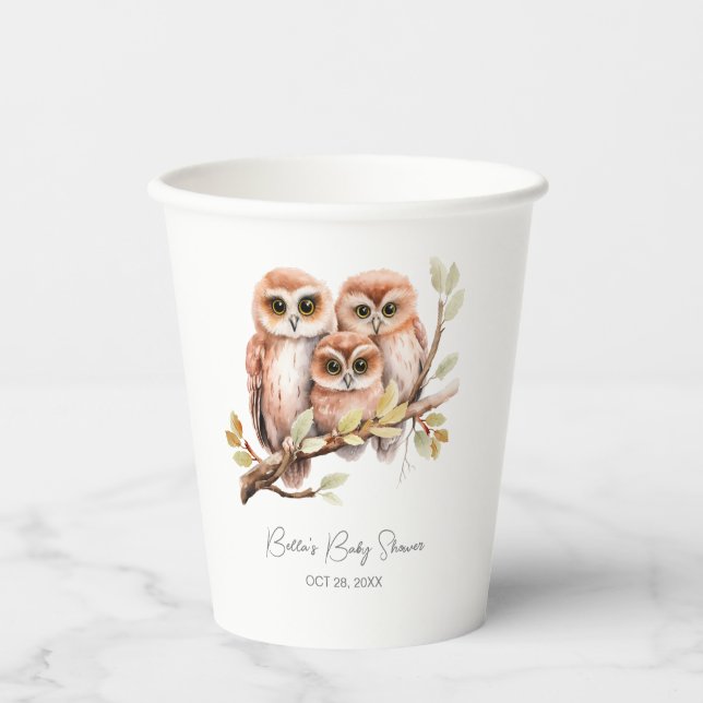 Cute Gender Neutral Owl Baby Shower  Paper Cups (Front)