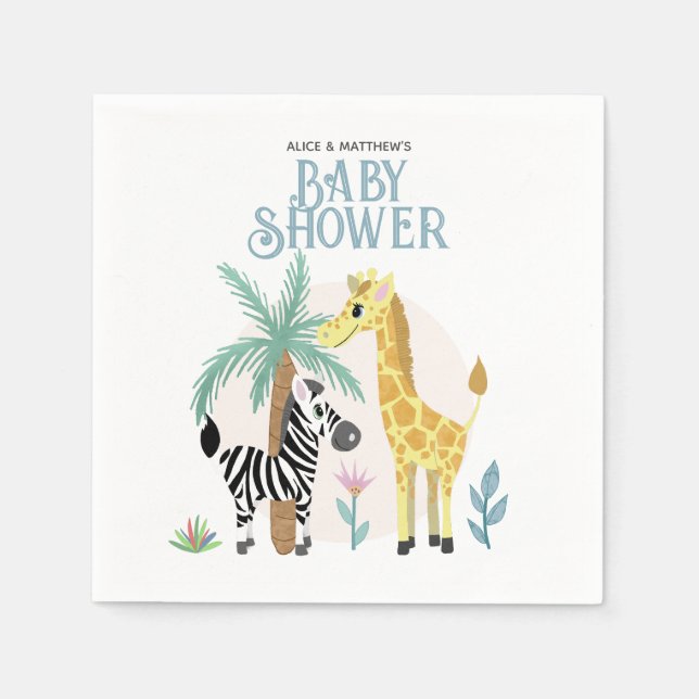 Cute Gender Neutral Safari Animal Baby Shower Napkin (Front)