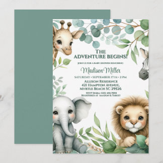 Cute Gender Neutral Safari Animals Baby Shower  Invitation