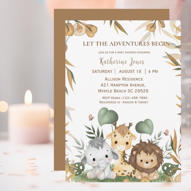 Cute Gender Neutral Safari Animals Baby Shower  Invitation (Creator Uploaded)