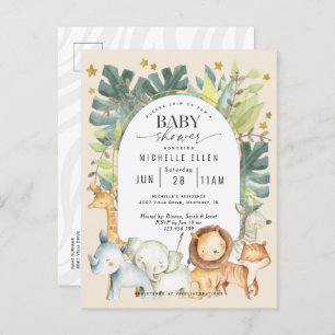 Cute gender neutral safari jungle animals modern invitation postcard