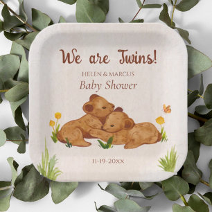 Cute Gender Neutral Twins Baby Shower  Paper Plate
