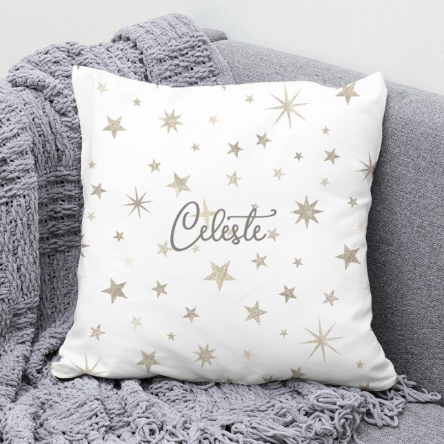      Cute Gender Neutral White Silver Star Elegant Cushion (Creator Uploaded)