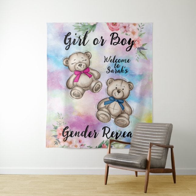 Cute Gender Reveal Backdrop Tapestry (In Situ)