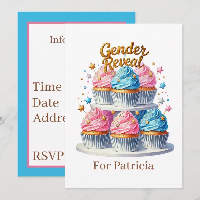 Cute Gender reveal cupcake party  Invitation (Front/Back)