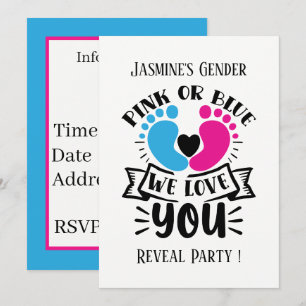 Cute gender reveal pink blue word art party  invitation