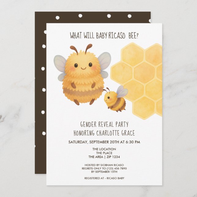 Cute Gender Reveal What Will Baby Bee Baby Shower Invitation (Front/Back)