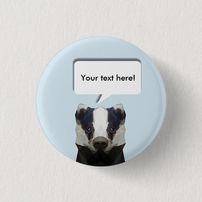Cute geometric badger blue speech bubble 3 cm round badge (Front)