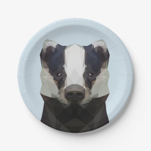 Cute geometric badger pink paper plate