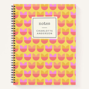 Cute Geometric Flower Pattern Yellow Personalised Notebook