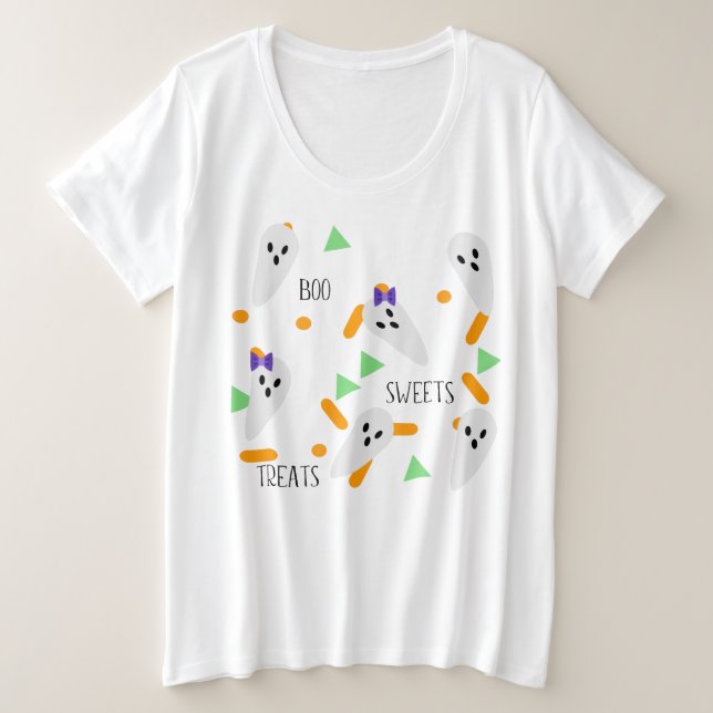 Cute Geometric Ghost Sprinkles Costume Party Plus Size T-Shirt (Design Front)