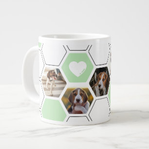 Cute Geometric Heart Paw Green Dog Photo Keepsake Large Coffee Mug