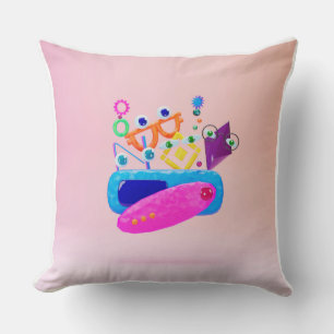 Cute Geometric Monster Shapes Pink Throw Pillow