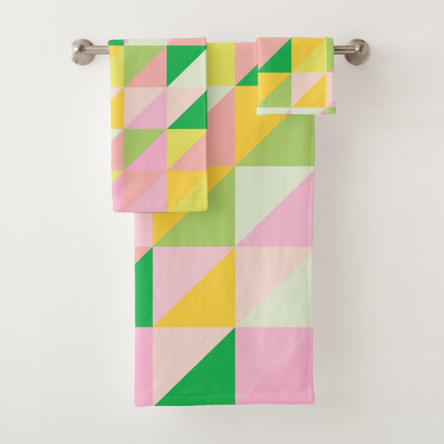 Cute Geometric Patchwork Pattern in Spring Colours Bath Towel Set (Insitu)