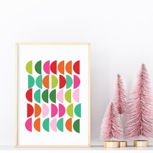 Cute Geometric Pattern in Pink, Red, and Green Poster