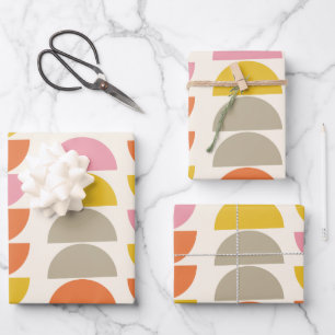 Cute Geometric Pattern in Pink Yellow and Orange  Wrapping Paper Sheet