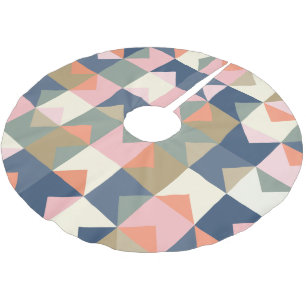 Cute Geometric Pattern in Stylish Navy and Coral Brushed Polyester Tree Skirt