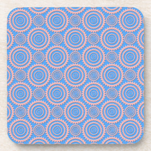 Cute Geometric Pattern Pink Circles over Blue Coaster