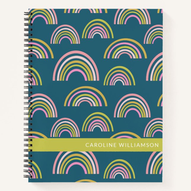 Cute Geometric Rainbows in Blue Personalised Notebook (Front)