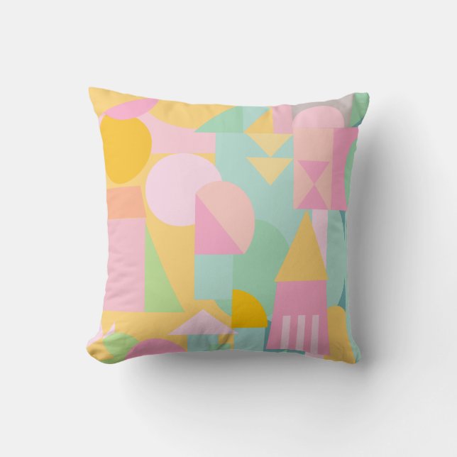 Cute Geometric Shapes Collage in Spring Pastels Cushion (Front)