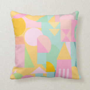 Cute Geometric Shapes Collage in Spring Pastels Cushion