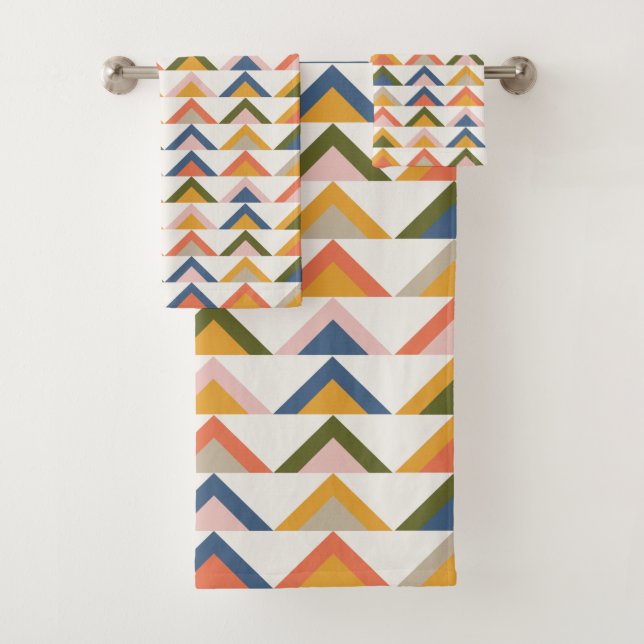 Cute Geometric Shapes in Earthy Autumn Colours Bath Towel Set (Insitu)