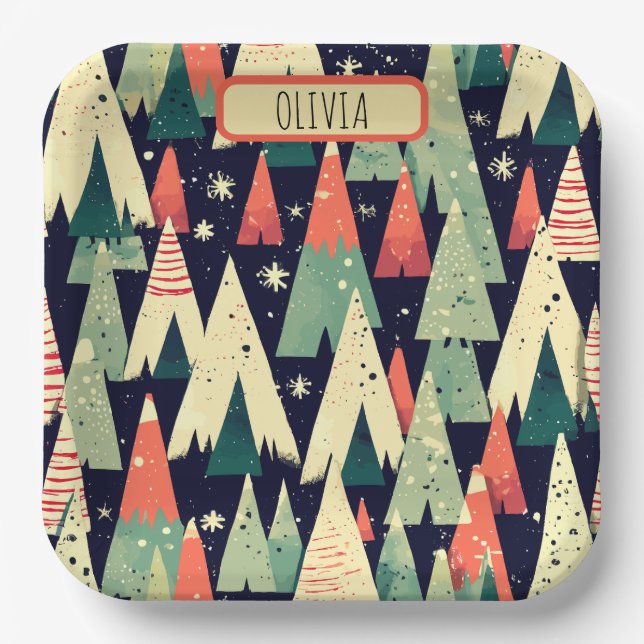  Cute Geometric Trees in Winter Personalised Paper Plate (Front)