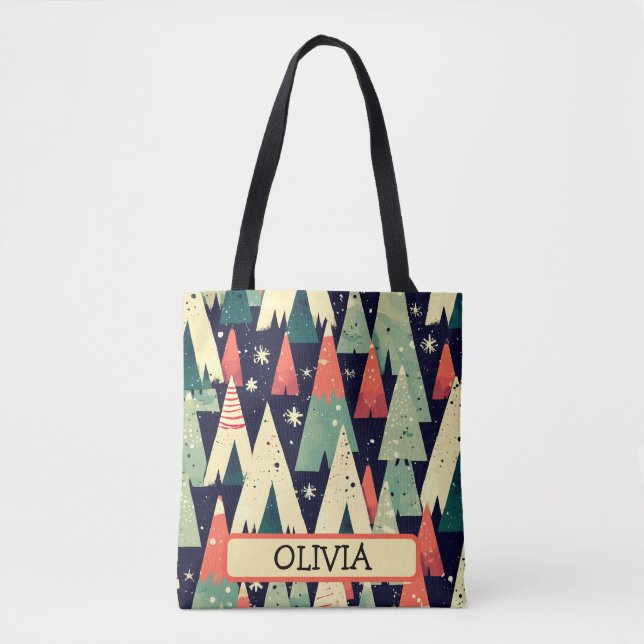  Cute Geometric Trees in Winter Personalised Tote Bag (Front)