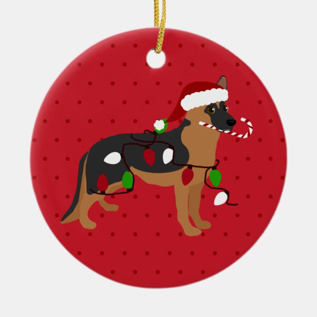 Cute German Shepherd Christmas Ceramic Tree Decoration (Front)