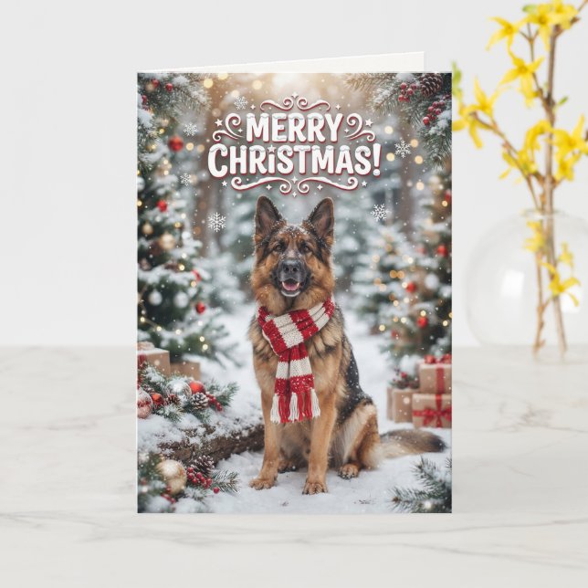 Cute German Shepherd Christmas Dog Lover Card (Yellow Flower)