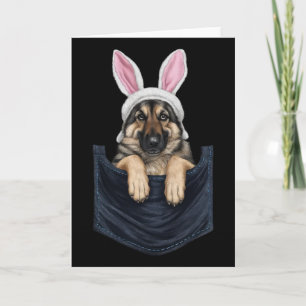 Cute German Shepherd Dog Bunny Hat In Pocket Easte Card