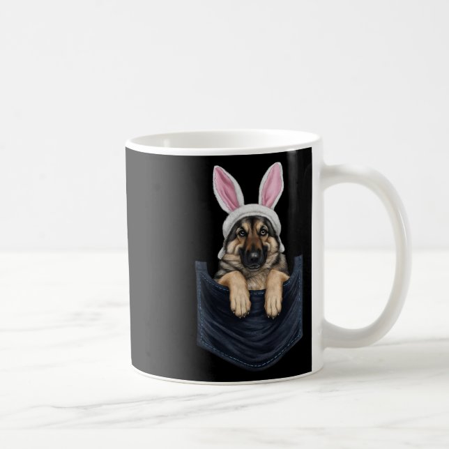 Cute German Shepherd Dog Bunny Hat In Pocket Easte Coffee Mug (Right)