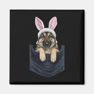 Cute German Shepherd Dog Bunny Hat In Pocket Easte Magnet