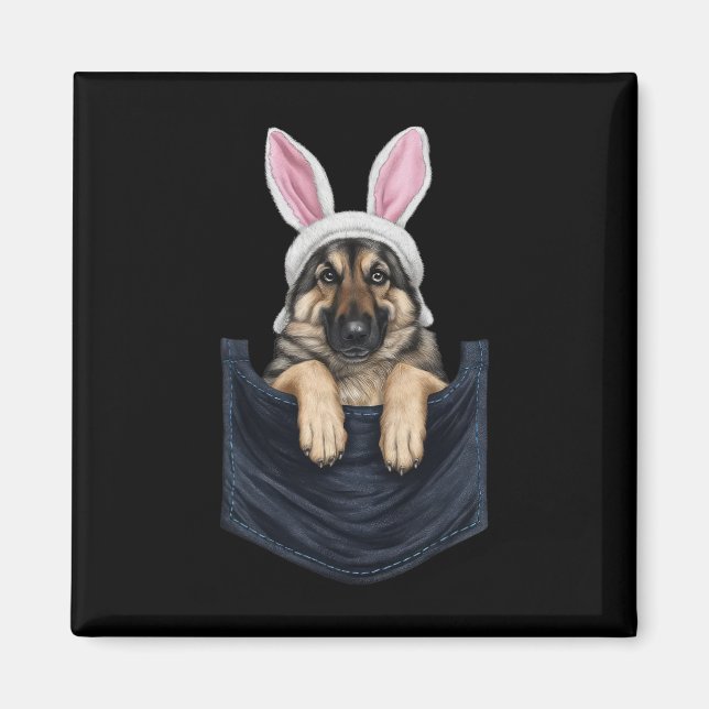 Cute German Shepherd Dog Bunny Hat In Pocket Easte Magnet (Front)