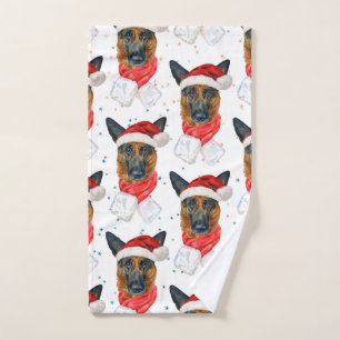 Cute German Shepherd Dog Christmas Pattern Hand Towel